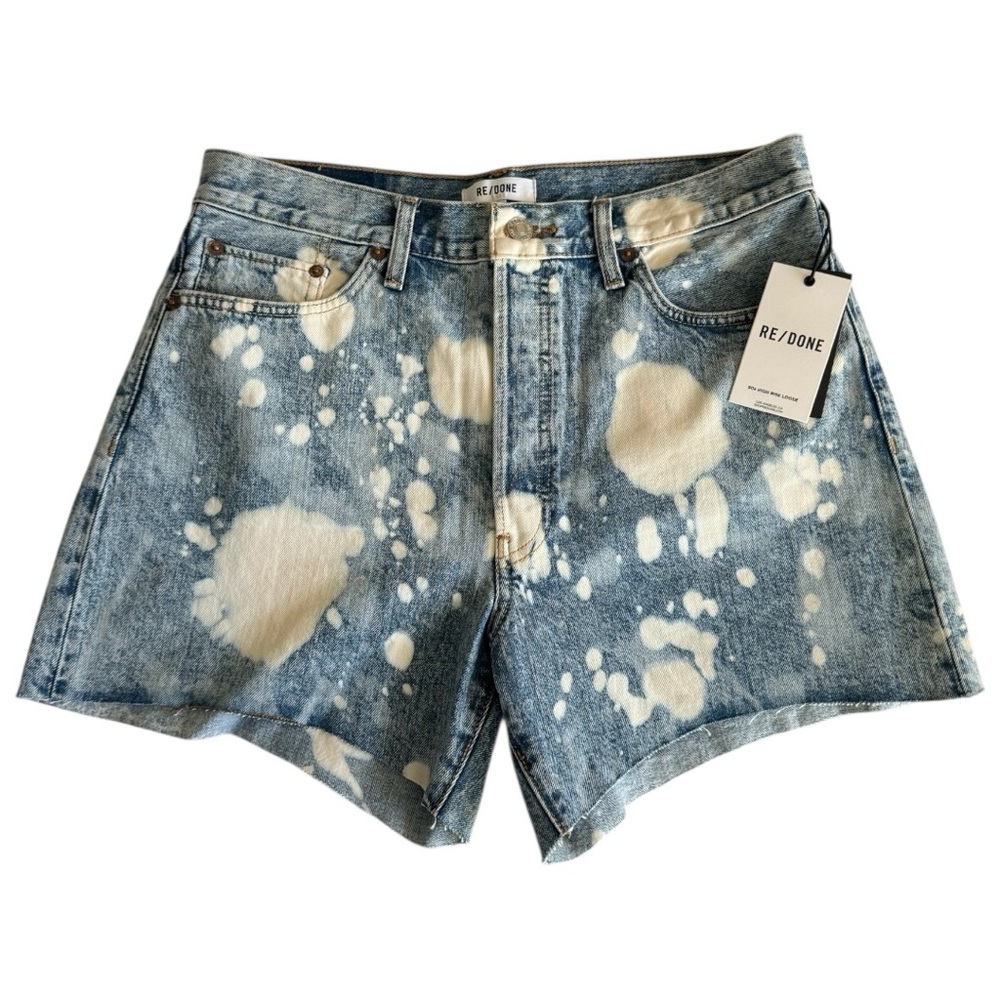 RE/DONE 90s High Rise Loose Denim Shorts Size 30 NWT Splash Wash Raw Hem